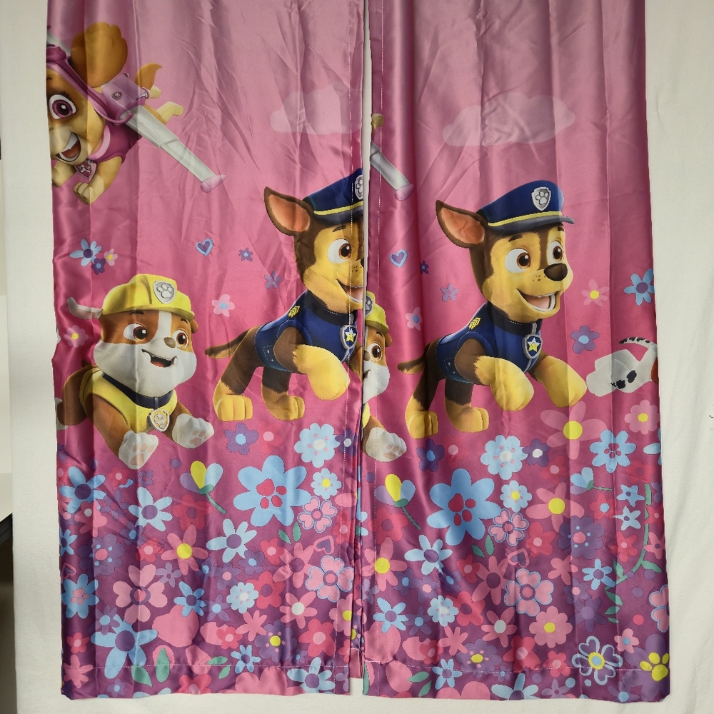 Paw Patrol Pink Curtains (2 Rod Pocket Panels, Each Are 42" Wide X 64" Long)